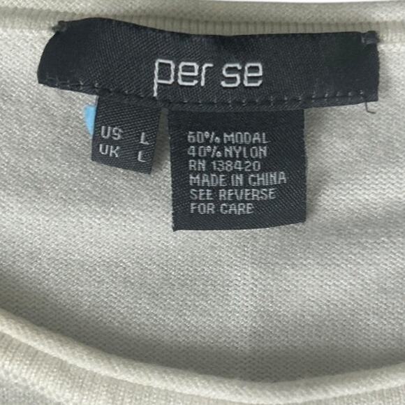 EUC PER SE by Carlisle $325 Tan Cream, Brown Colorblocked Crewneck Sweater Large - Picture 3 of 8